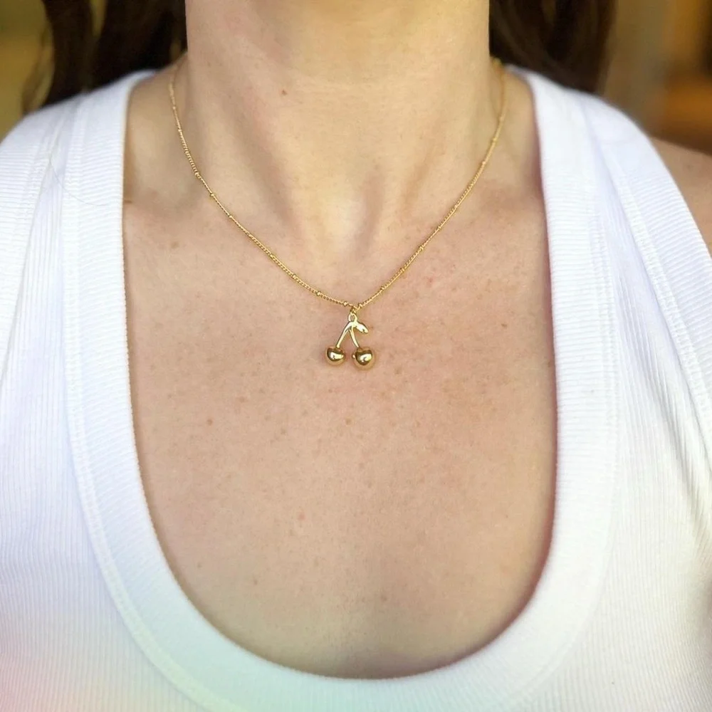 Gold Cherry Pendant Necklace 🍒 - Picture 2 of 4